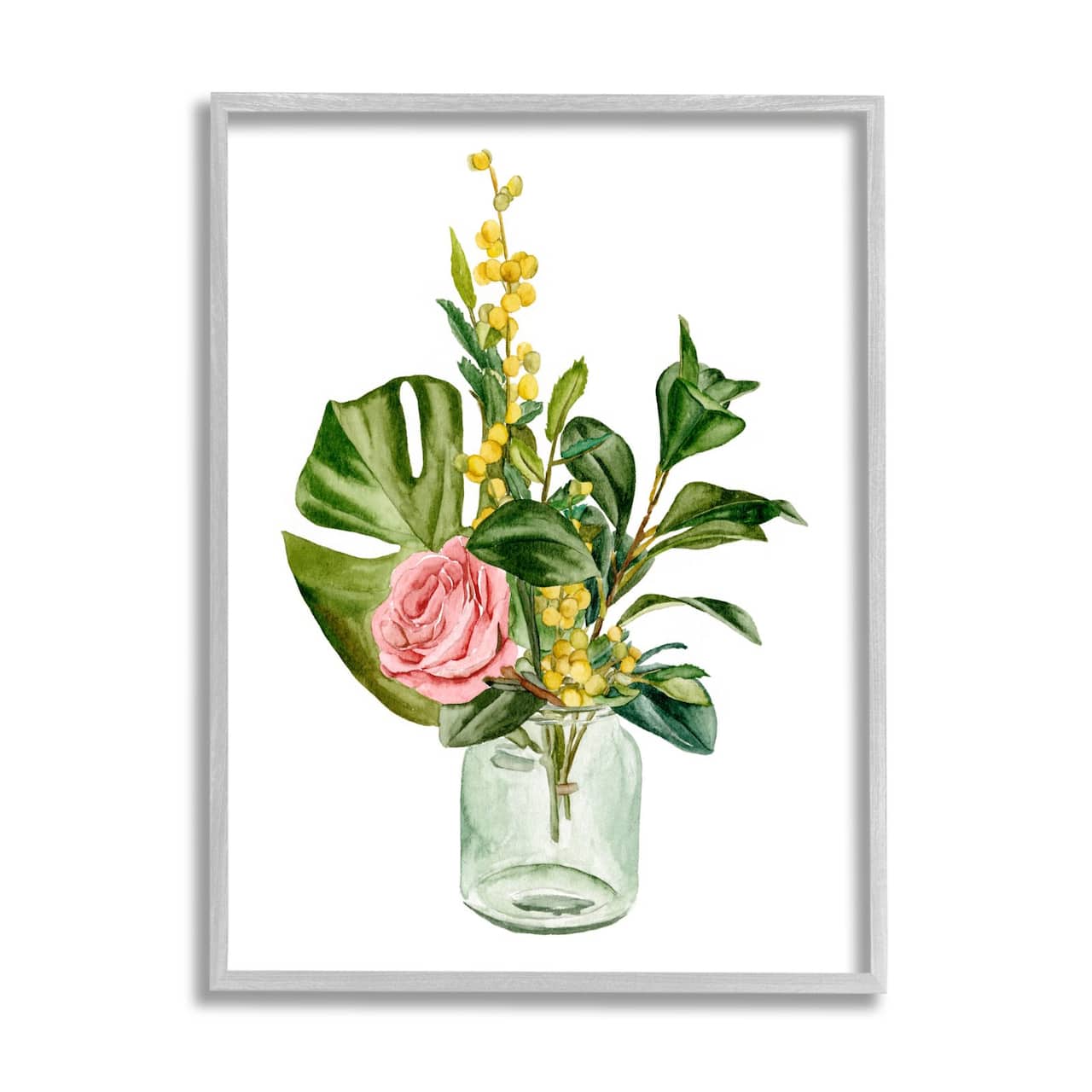 Stupell Industries Pink Rose Yellow Botanical Bouquet Glass Jar Watercolor Framed Wall Art